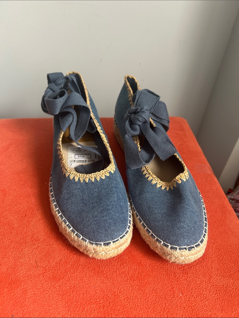Dolce Vita Denim Blue Espadrille Platform Flats with Ankle Tie